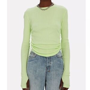 HELMUT LANG Green Base Double Rib Ruched Cotton Top